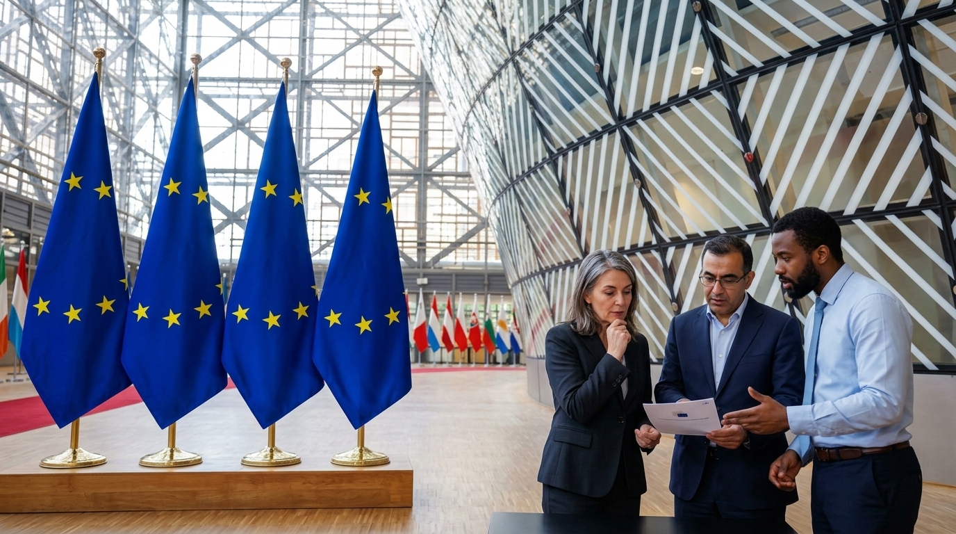 Graphical representation of the EU Recovery Fund featuring the European flag and the 2026 deadline.