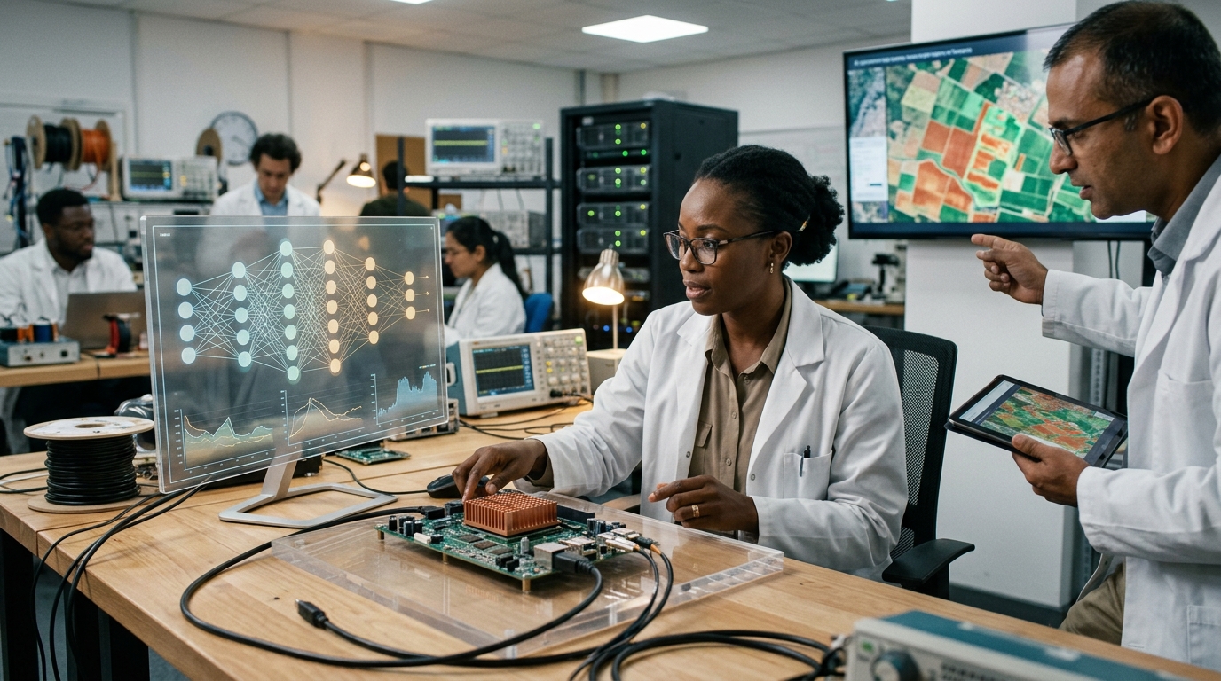 Satellite AI technology connecting remote regions in Asia and Africa.