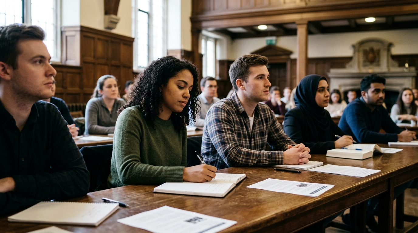 Law students in a traditional classroom without artificial intelligence.
