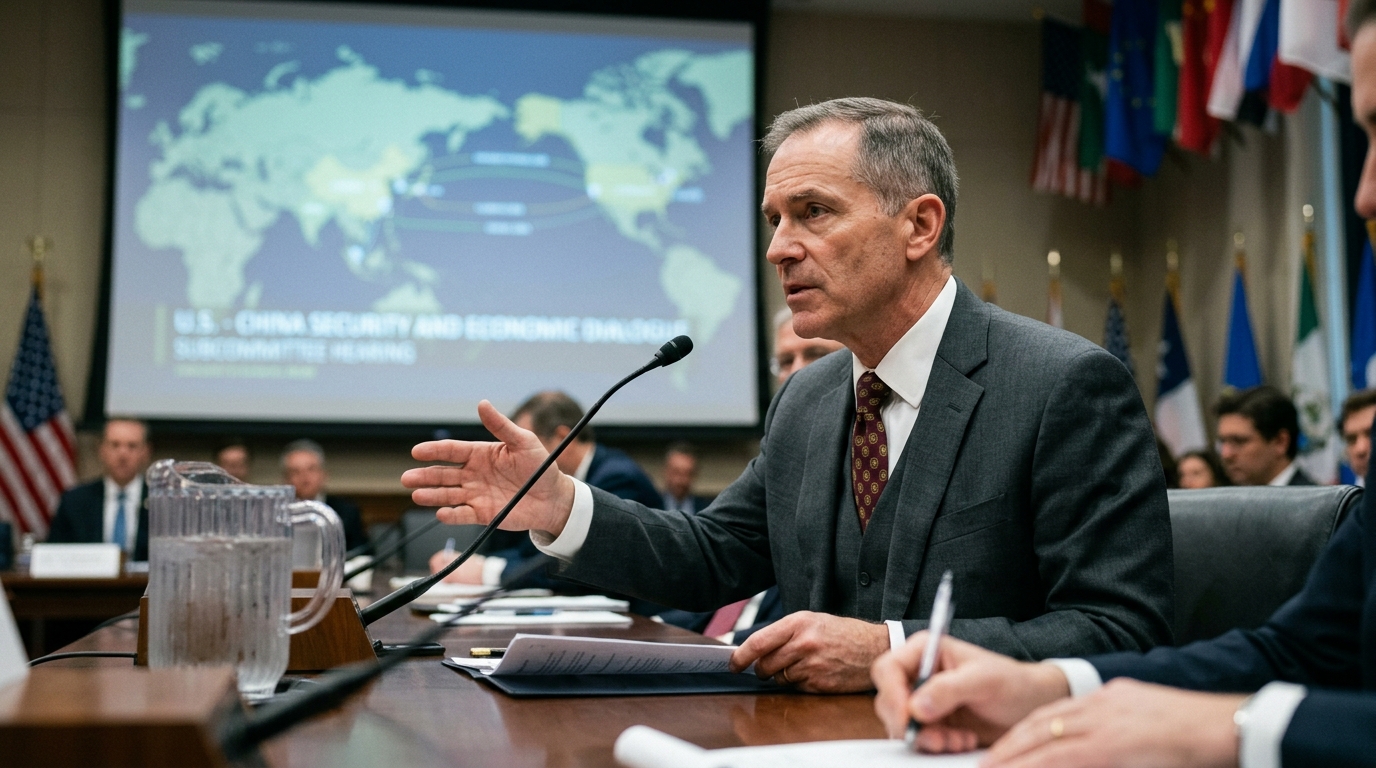 US Congressional hearing room discussing Chinese AI espionage threats.