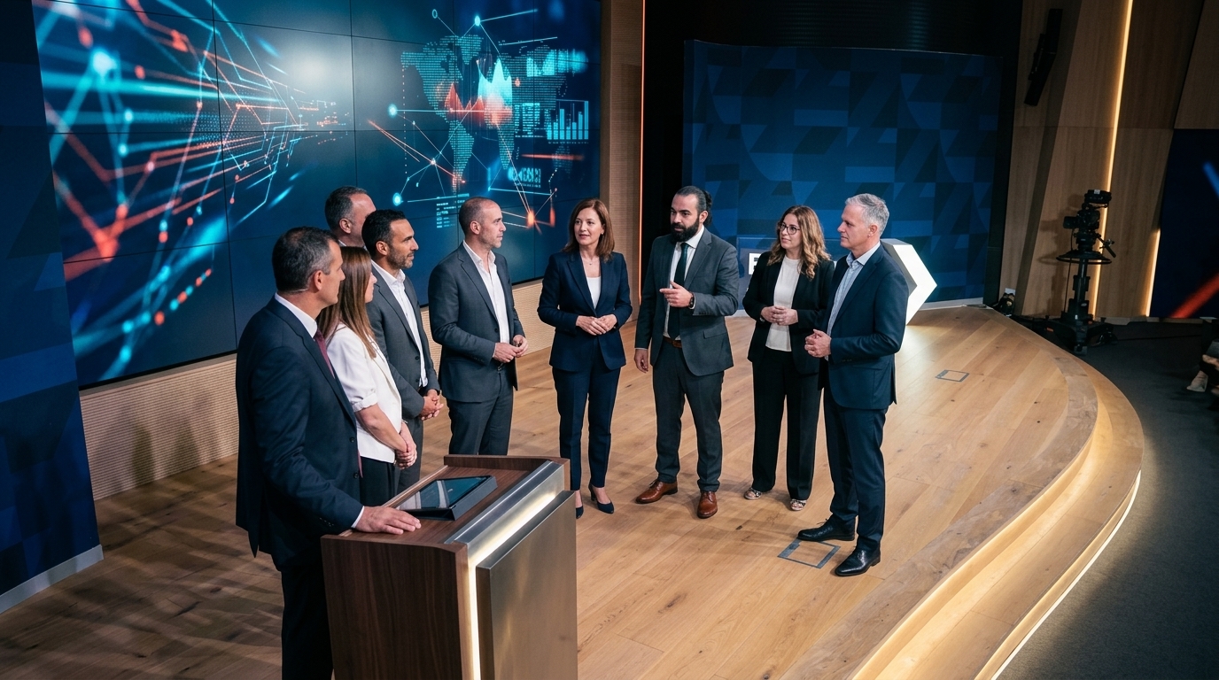 Eurobank executive presenting AI strategy and digital transformation plans.