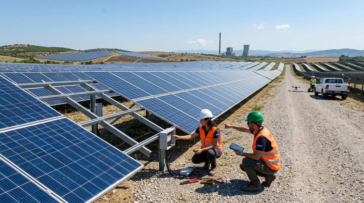 PPC and RWE solar power park installation in Western Macedonia, Greece.