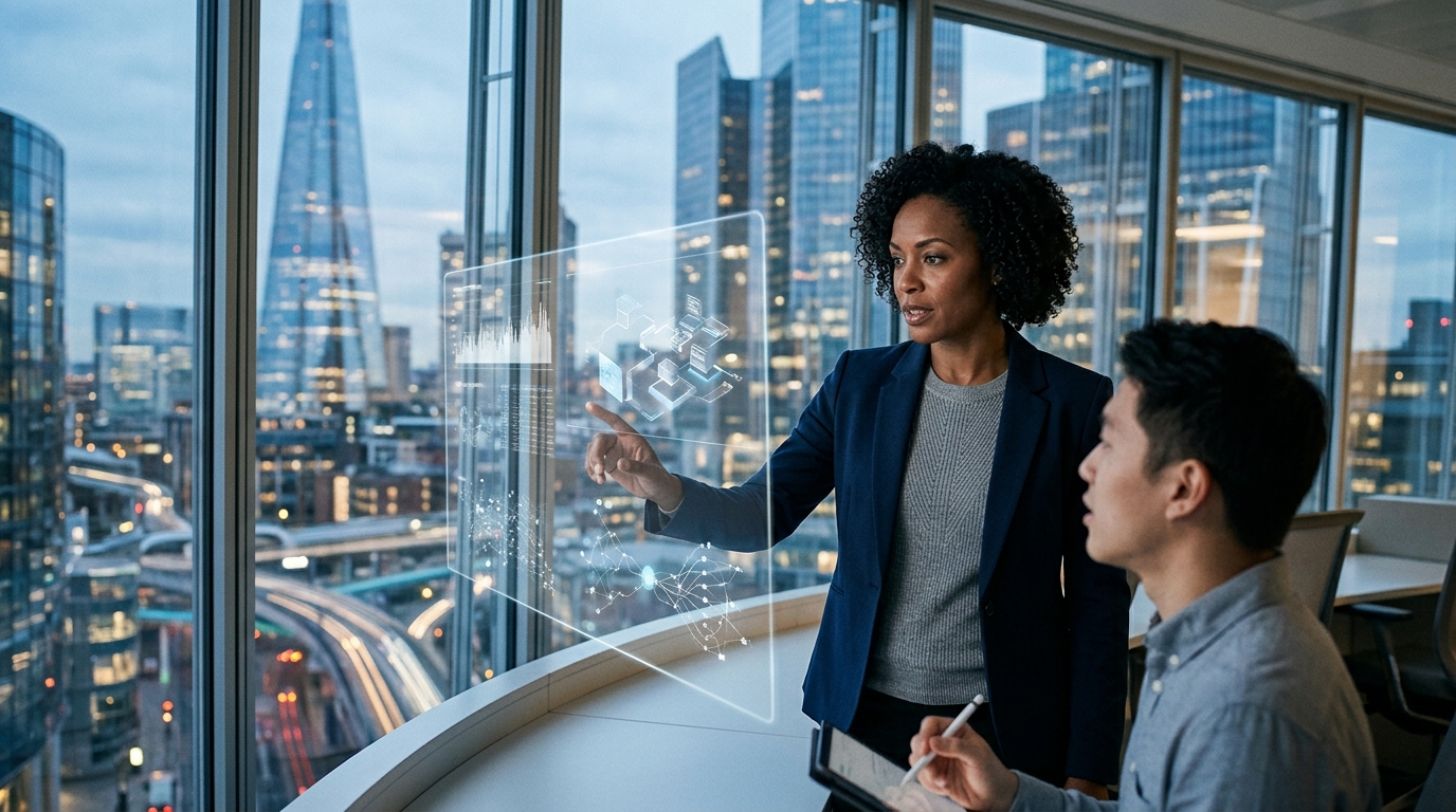 Modern workspace featuring AI integration and strategic human orchestration.