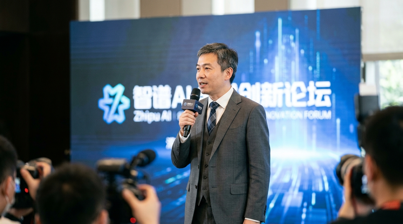 Zhipu AI logo on a digital background representing Chinese artificial intelligence growth.