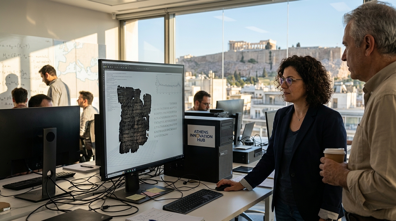 Digital reconstruction of carbonized Herculaneum scrolls using AI technology.