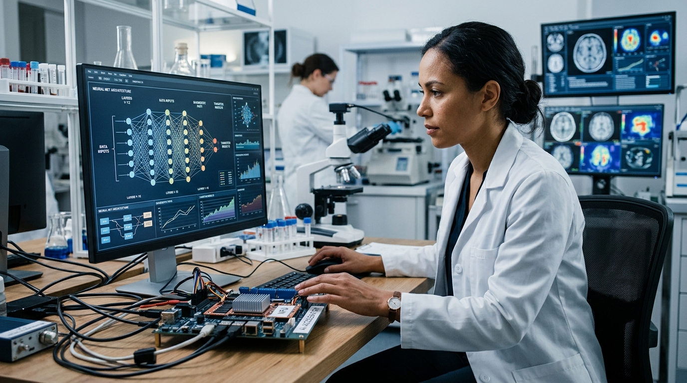 Digital medical interface showing AI-powered diagnostic data analysis.