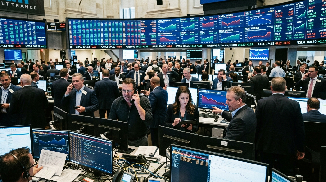 Wall Street financial chart showing projected growth in AI spending.