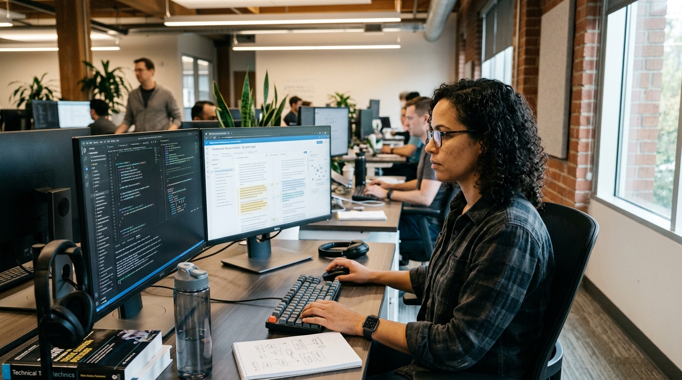 Professional lawyer using Microsoft Copilot AI for legal research and document drafting.