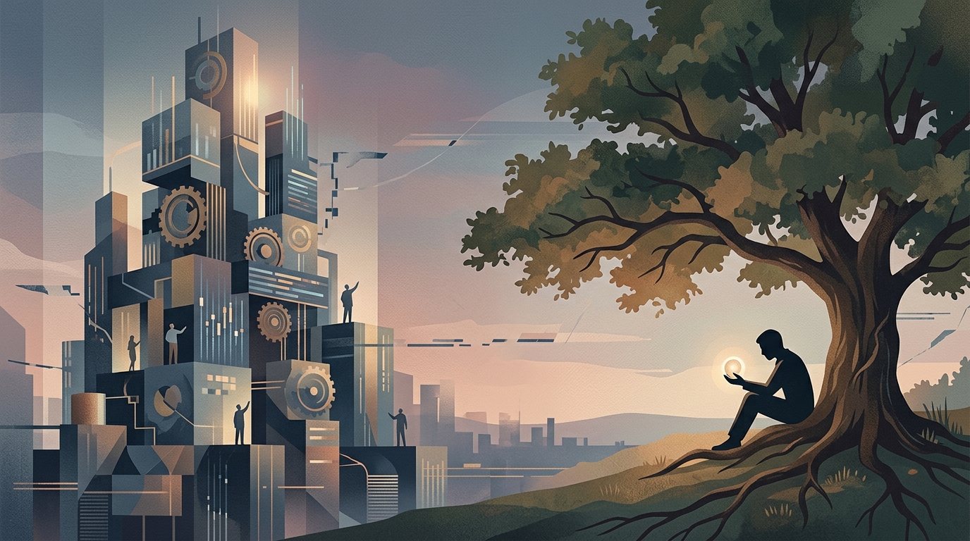 Digital representation of AI ethics and human wisdom.