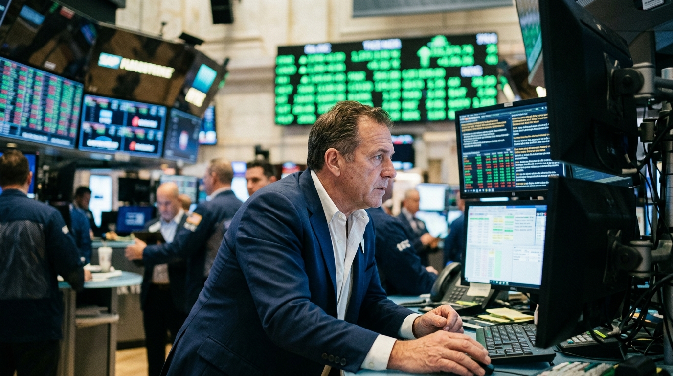 Wall Street stock market chart featuring MANGOS logos and the growth of AI ETFs.