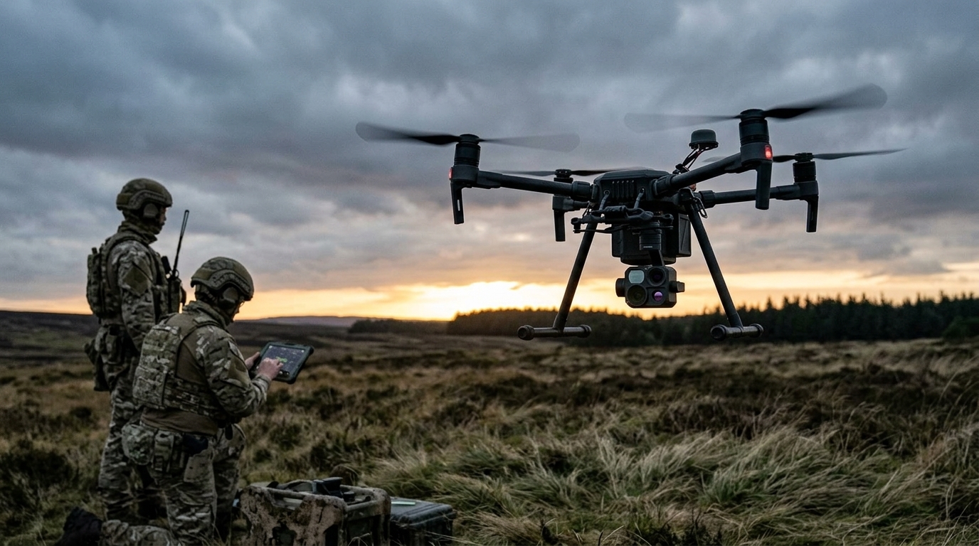 Drone swarm in military exercise showcasing EU defense innovation.