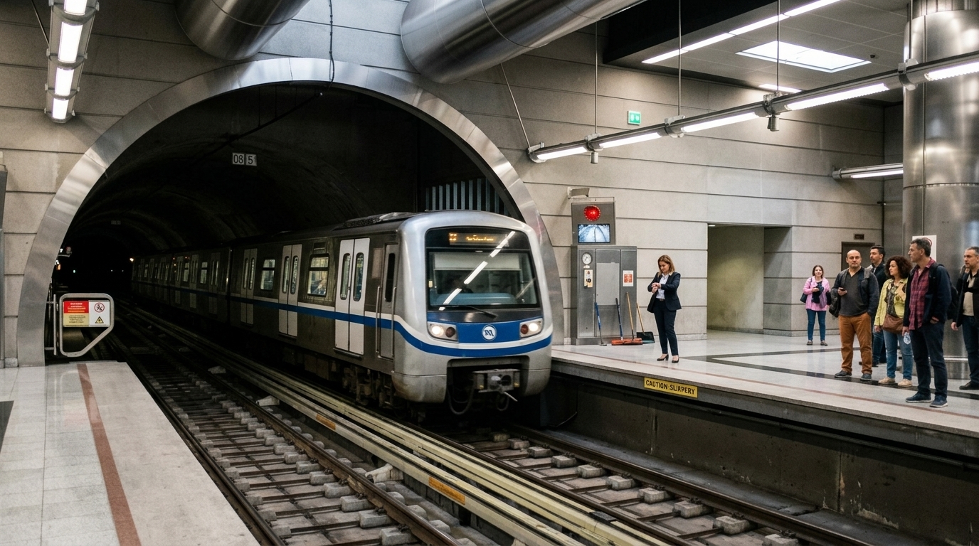 Athens Metro train on Line 3 during scheduled maintenance works.