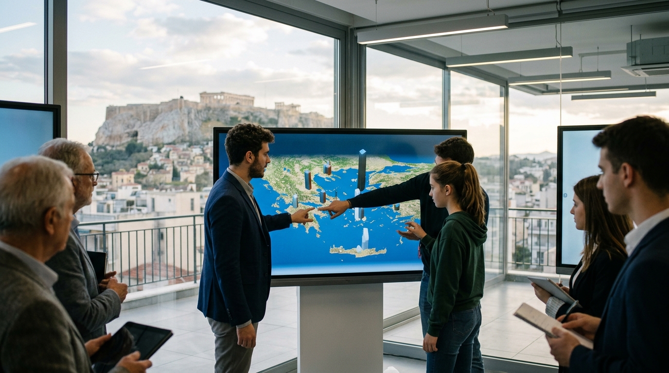 Digital classroom with students using Artificial Intelligence in Greece.