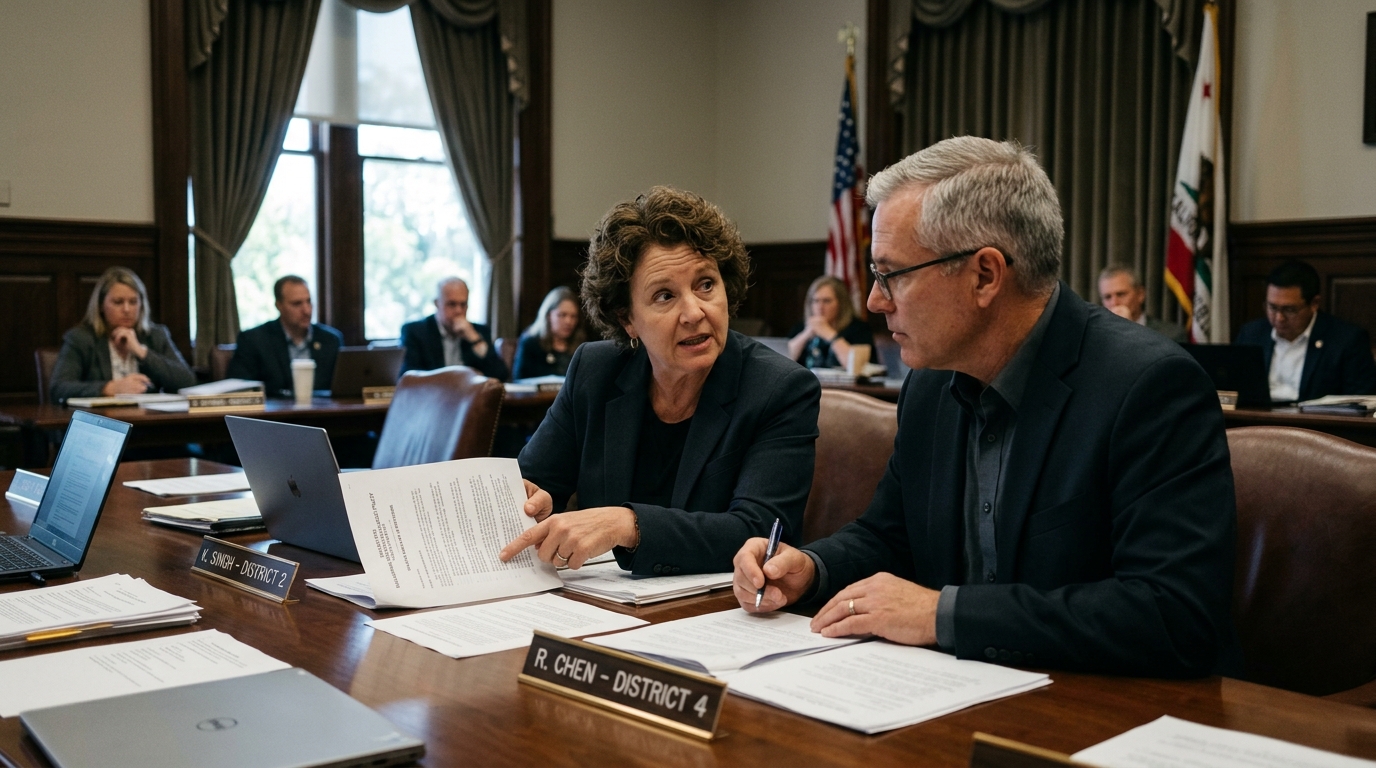 Shasta County Board members discussing the local AI resolution.