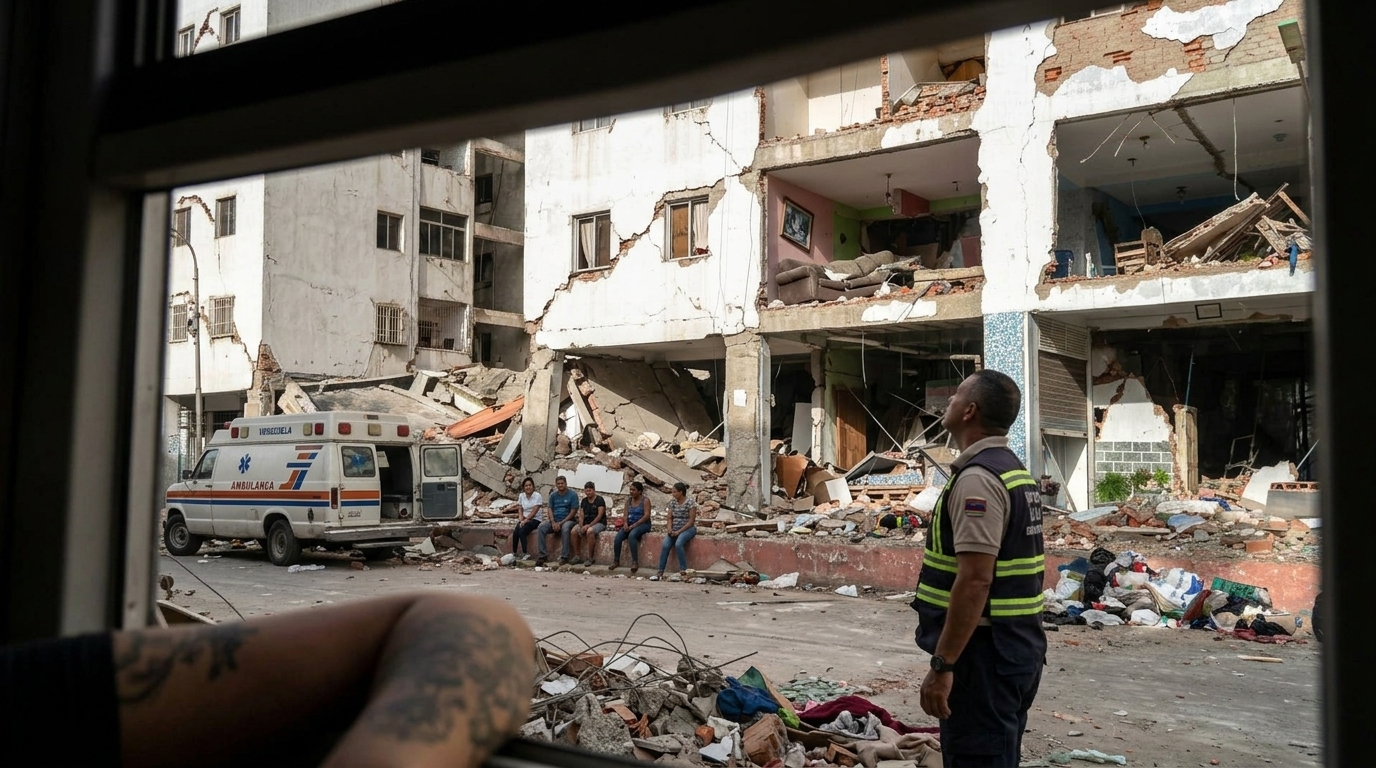 Rubble and damage from the Venezuela earthquake highlighting the economic crisis.