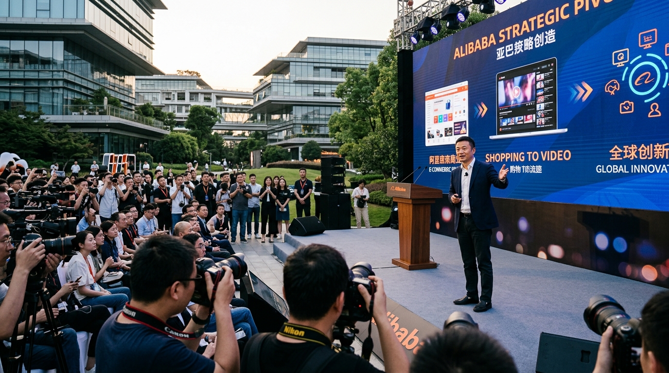 Το λογότυπο της Alibaba σε ψηφιακό περιβάλλον τεχνητής νοημοσύνης.
