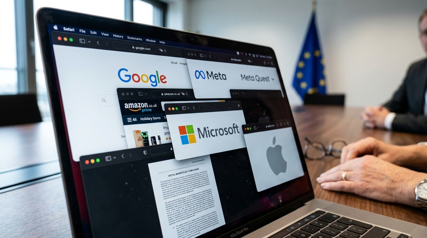 Conceptual image of Europe's digital sovereignty challenge against Big Tech corporations.