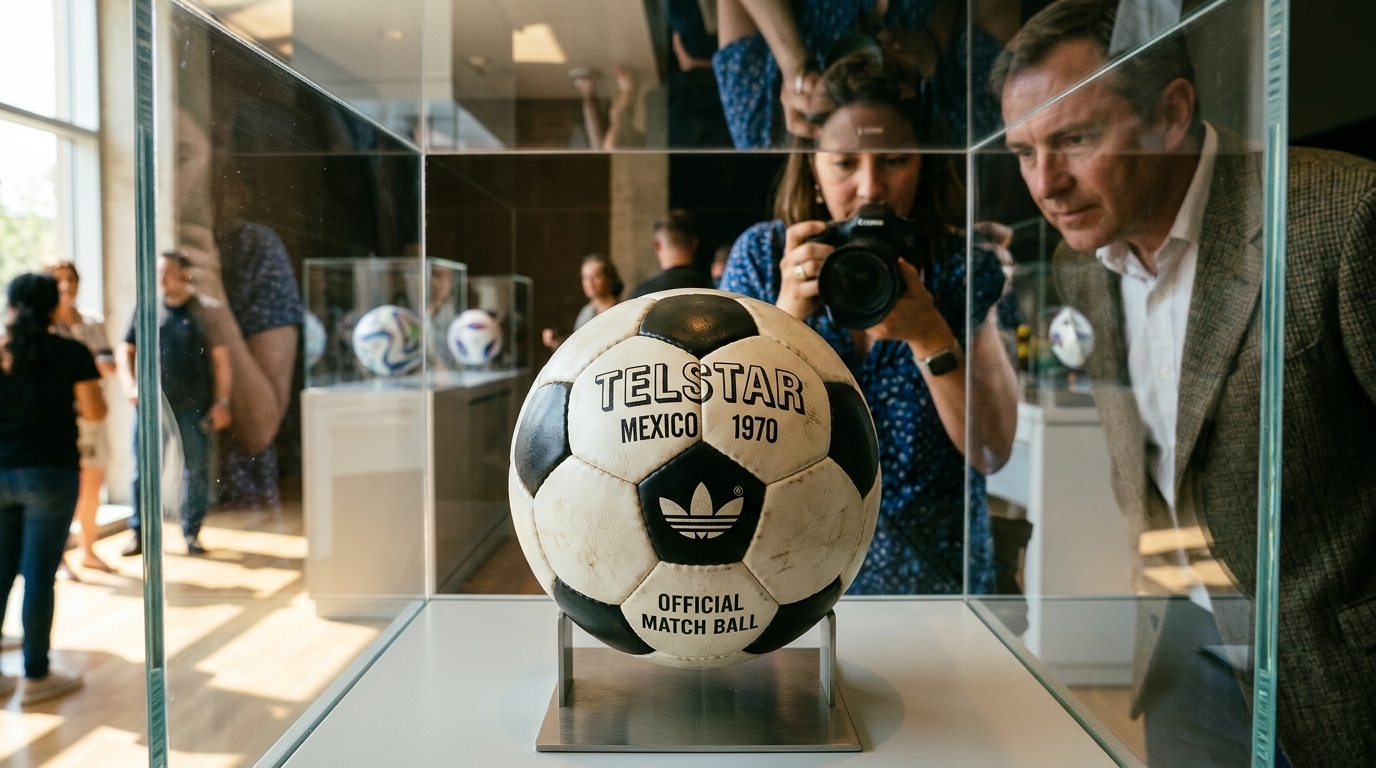 Evolution of the World Cup ball featuring modern microchip technology for VAR data.