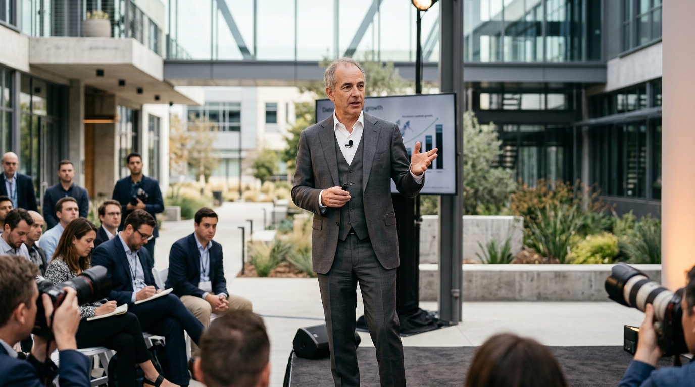 Το λογότυπο της Palantir Technologies σε ψηφιακό φόντο δεδομένων.