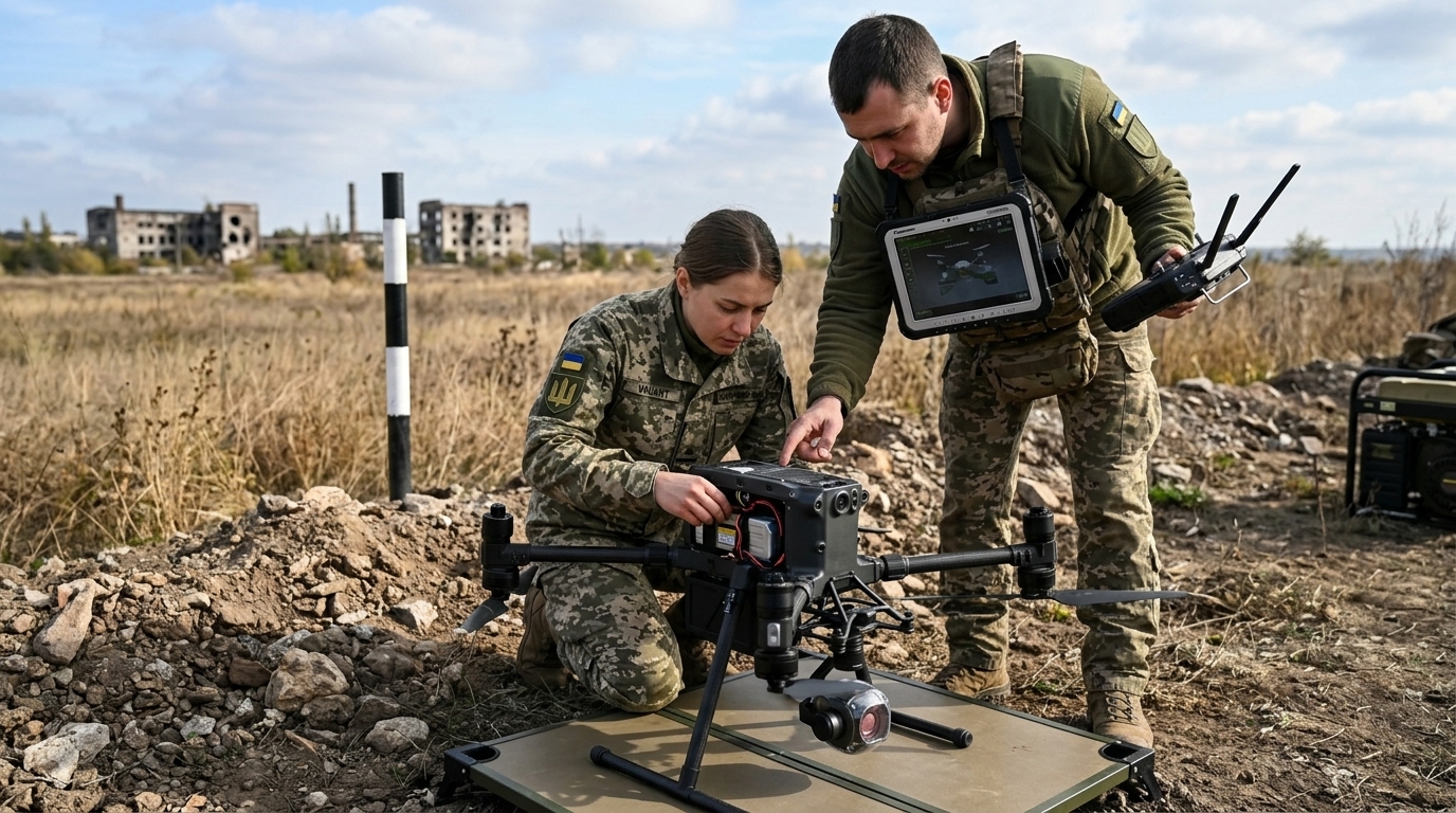 Ukrainian drones deploying ground robots on the Donetsk front during Operation Vivaldi.