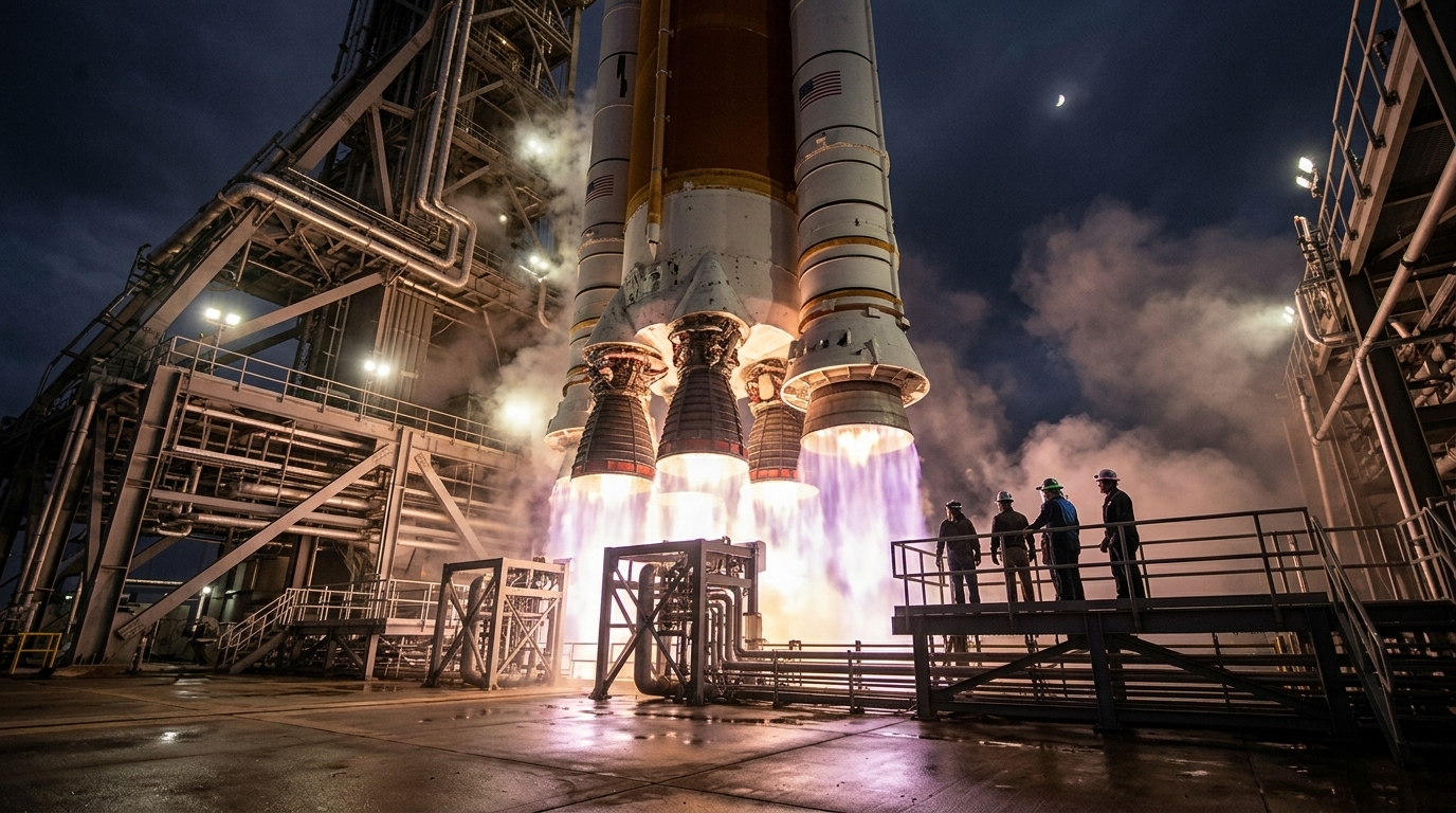 NASA rockets prepared for launch as part of the Artemis lunar mission program.