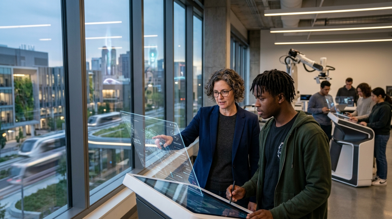 Students working in a lab focused on AI Education at the University of Idaho.