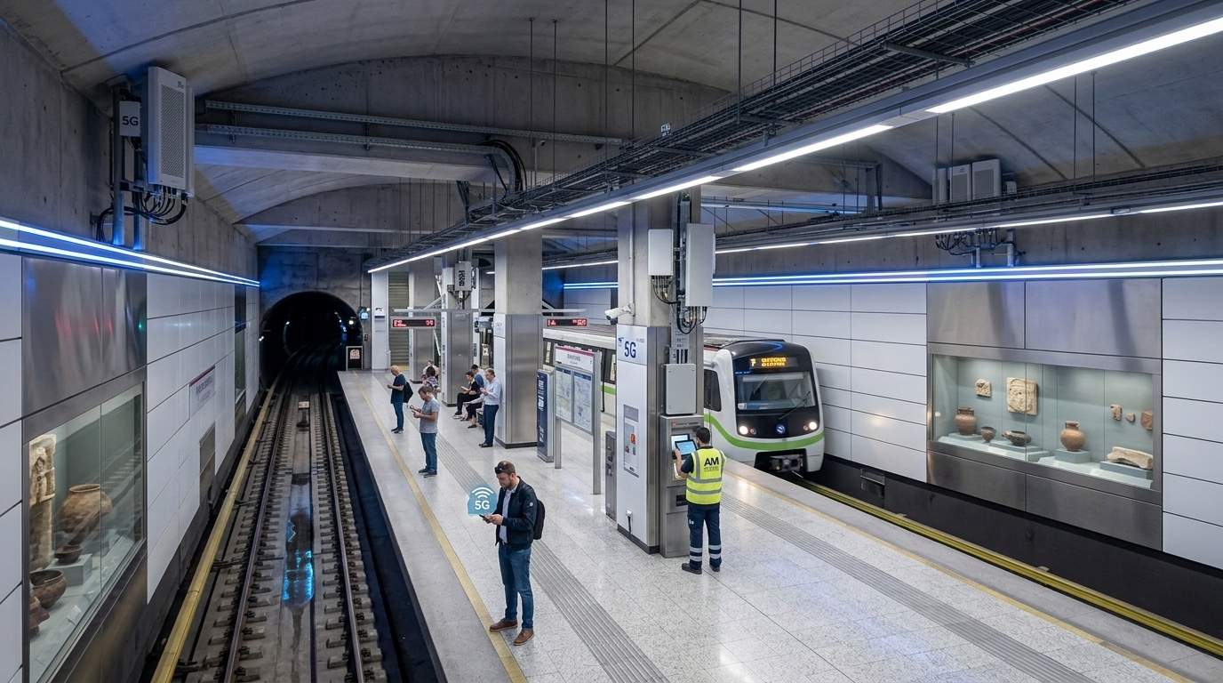 5G network infrastructure installation in Athens Metro tunnels.