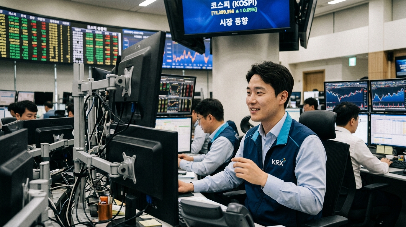 South Korean workers collaborating with Artificial Intelligence systems in a modern office.