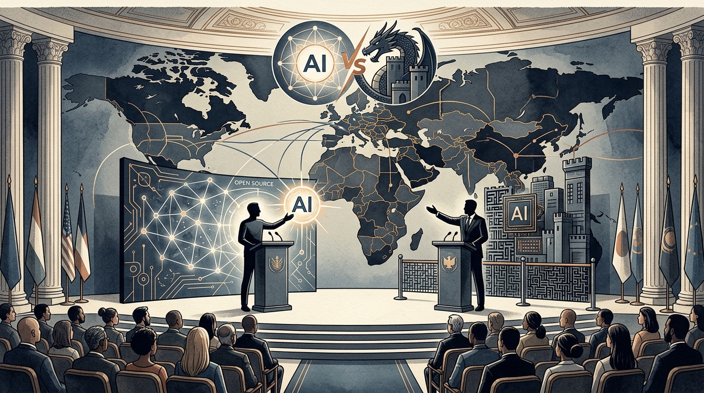Mark Zuckerberg presenting Meta's open-source AI strategy for global competition.