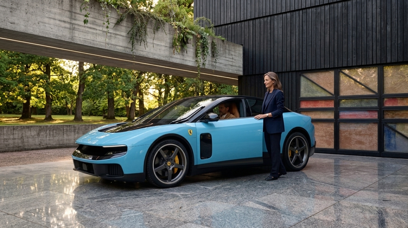 The new electric Ferrari Luce hypercar on a race track