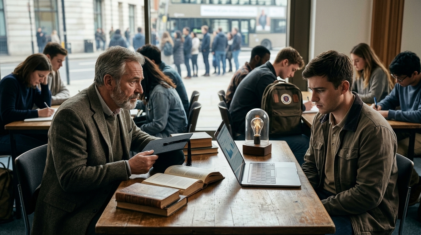 Digital representation of Artificial Intelligence impacting jobs and global education.
