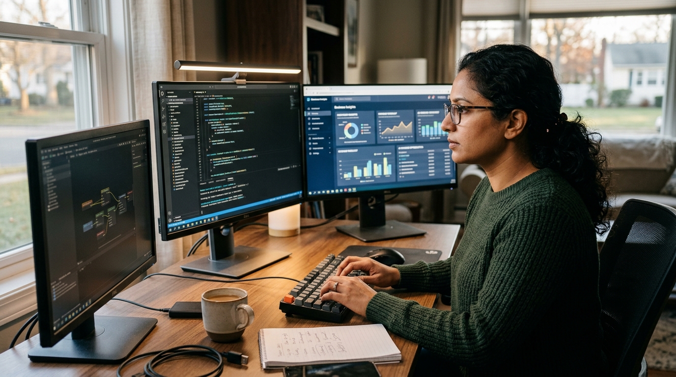 Small business owner in Parsippany using AI tools to automate and grow their local company.