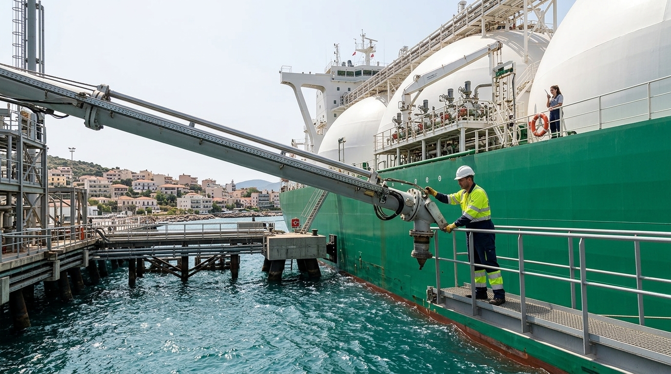 US LNG tanker at a Greek port representing the $9 billion energy security deal for the Balkans.