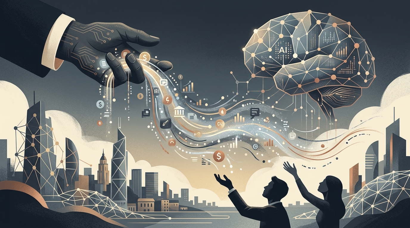 Digital visualization of the Great Wealth Transfer showing shrinking currency symbols and financial data.