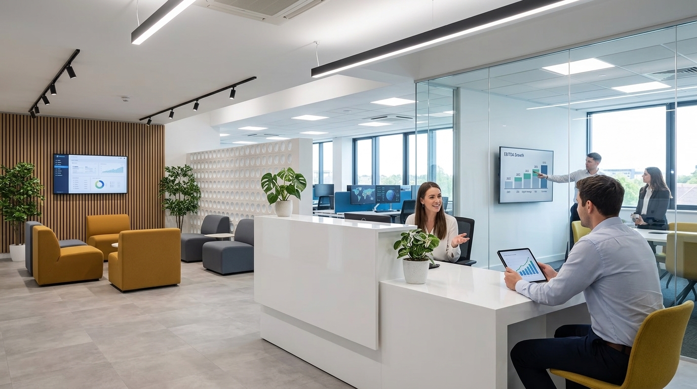 Financial growth charts and digital transformation strategy for Real Consulting.