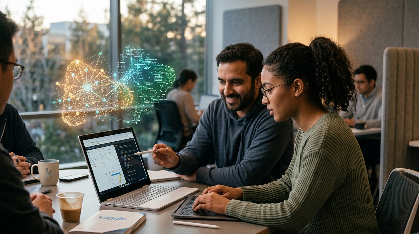 Google and Kaggle logos next to AI Agents code representing the Vibe Coding movement.