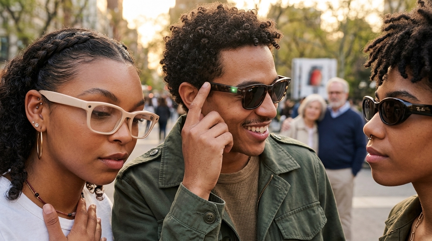 User wearing Meta AI smart glasses.