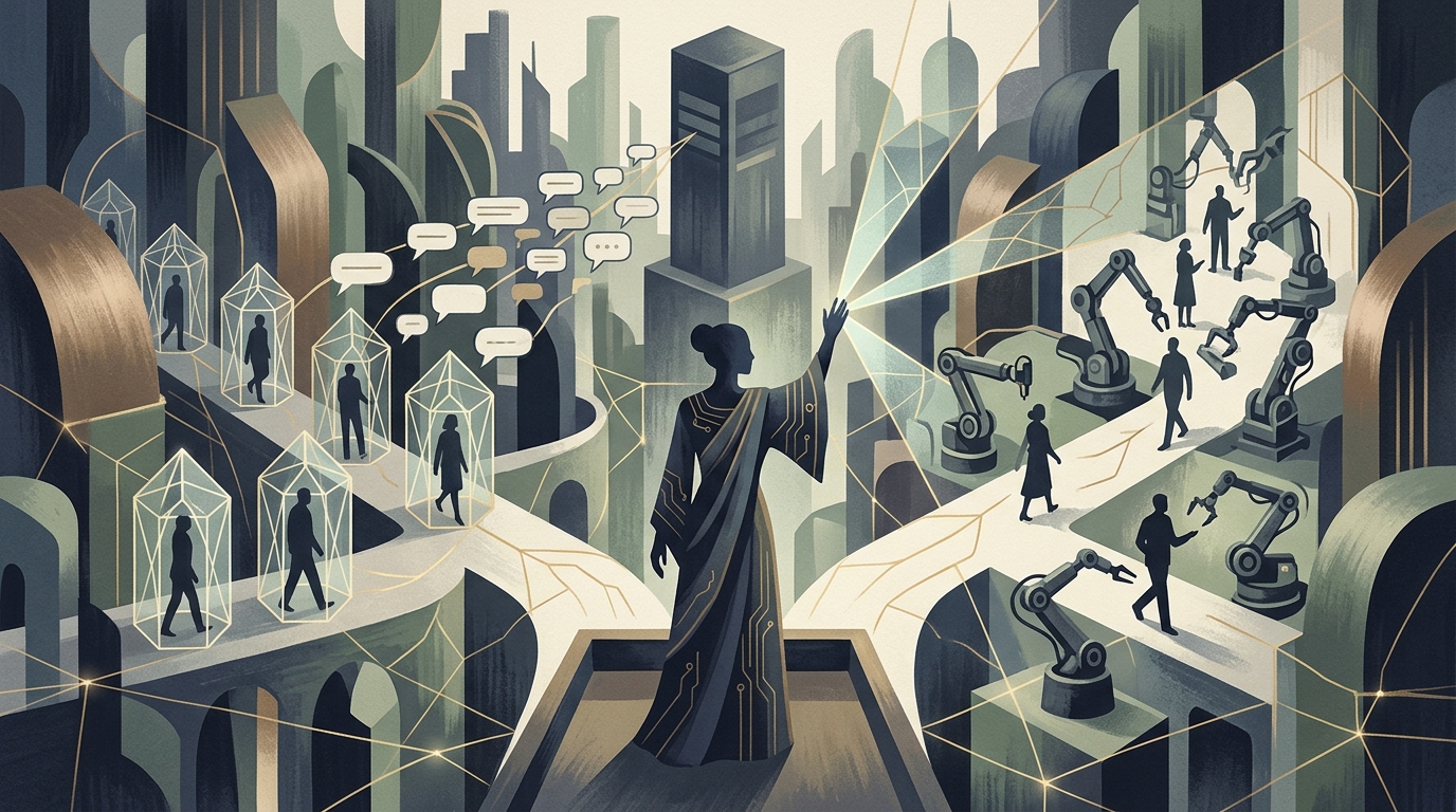 Digital representation of Artificial Intelligence and human creativity.