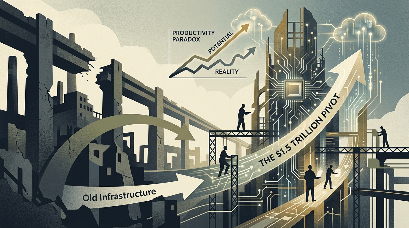 Digital representation of global AI infrastructure and data centers.