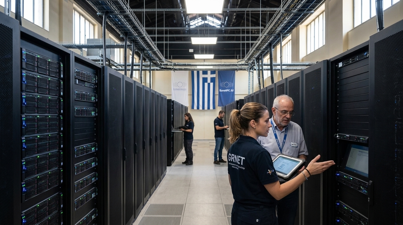 Daidalos supercomputer featuring NVIDIA and HPE technology for AI research in Greece.