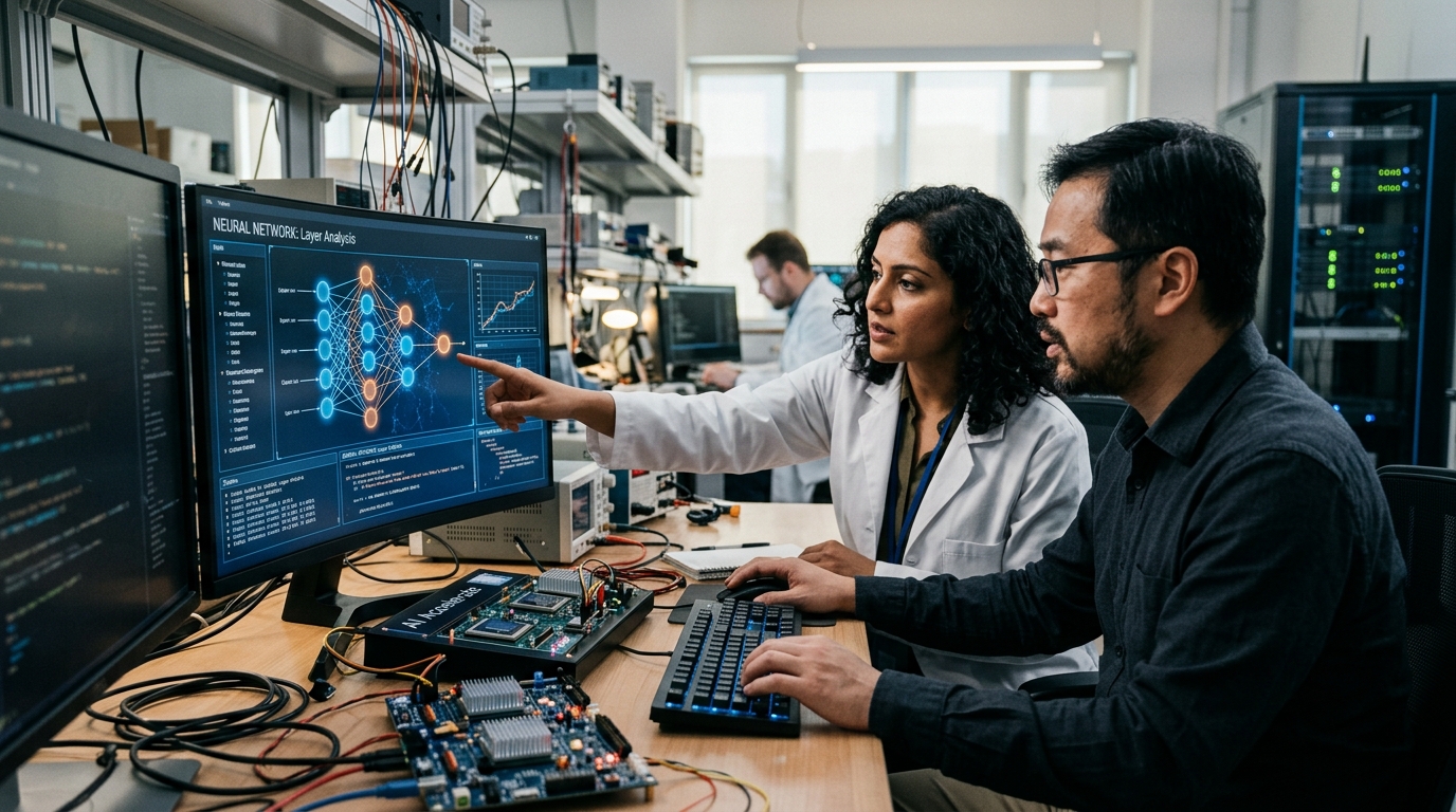 Illustration showing human and AI collaboration in a professional work environment.