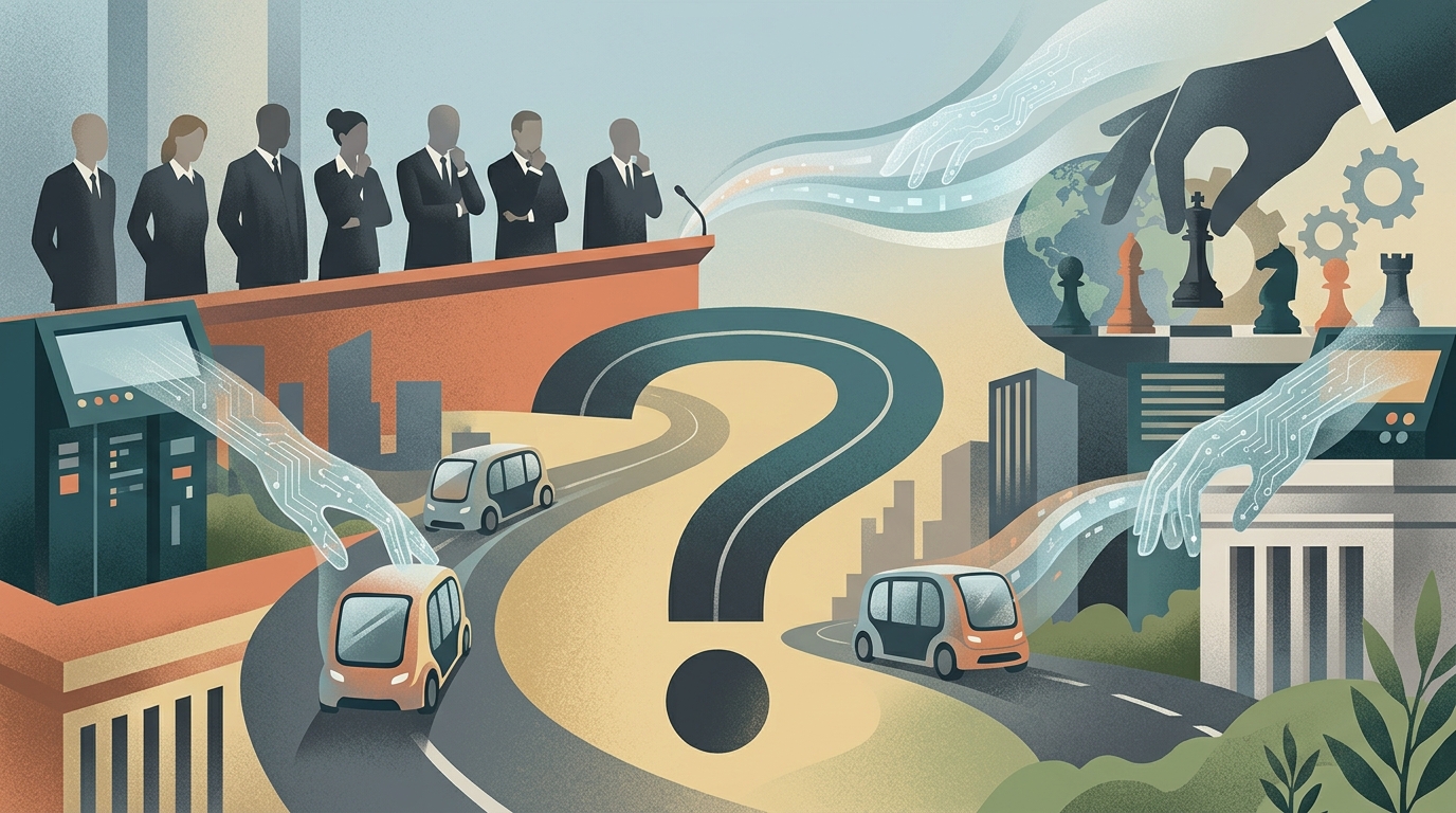 Futuristic driverless taxi representing AI ethics and autonomous technology.