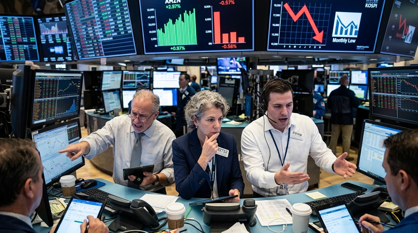 Stock market charts showing Amazon and Apple performance in tech markets