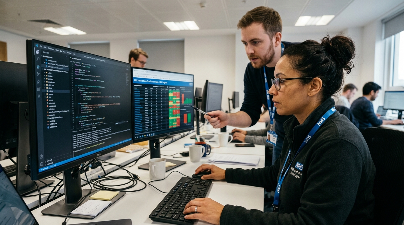 NHS app interface showing AI-powered digital triage for patients.