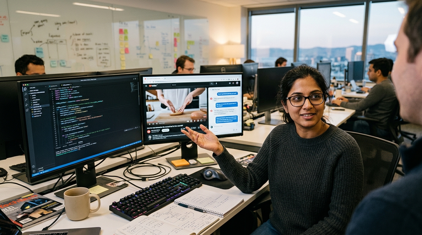 Google's Ask YouTube AI chatbot analyzing video content in real-time for user interaction.