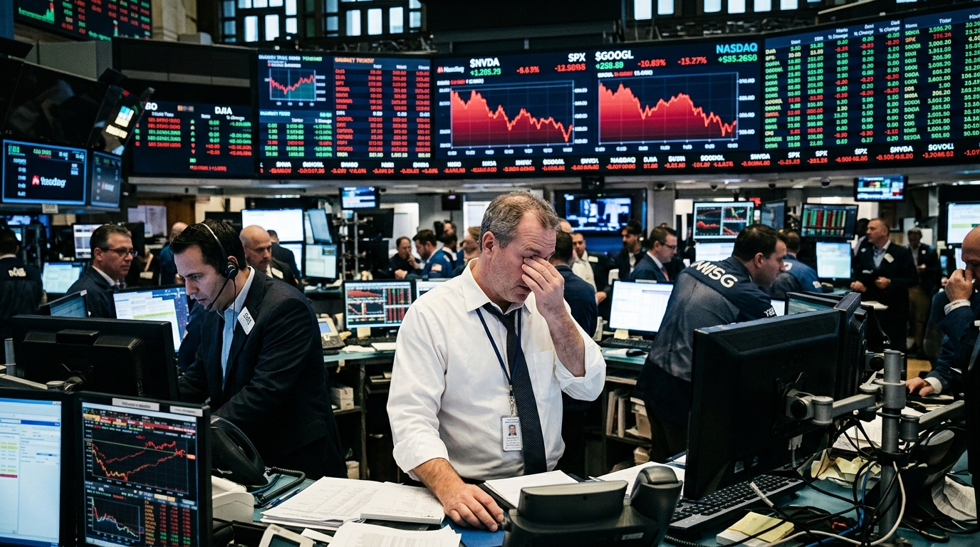 Wall Street stock market chart showing a downward trend in AI technology shares.