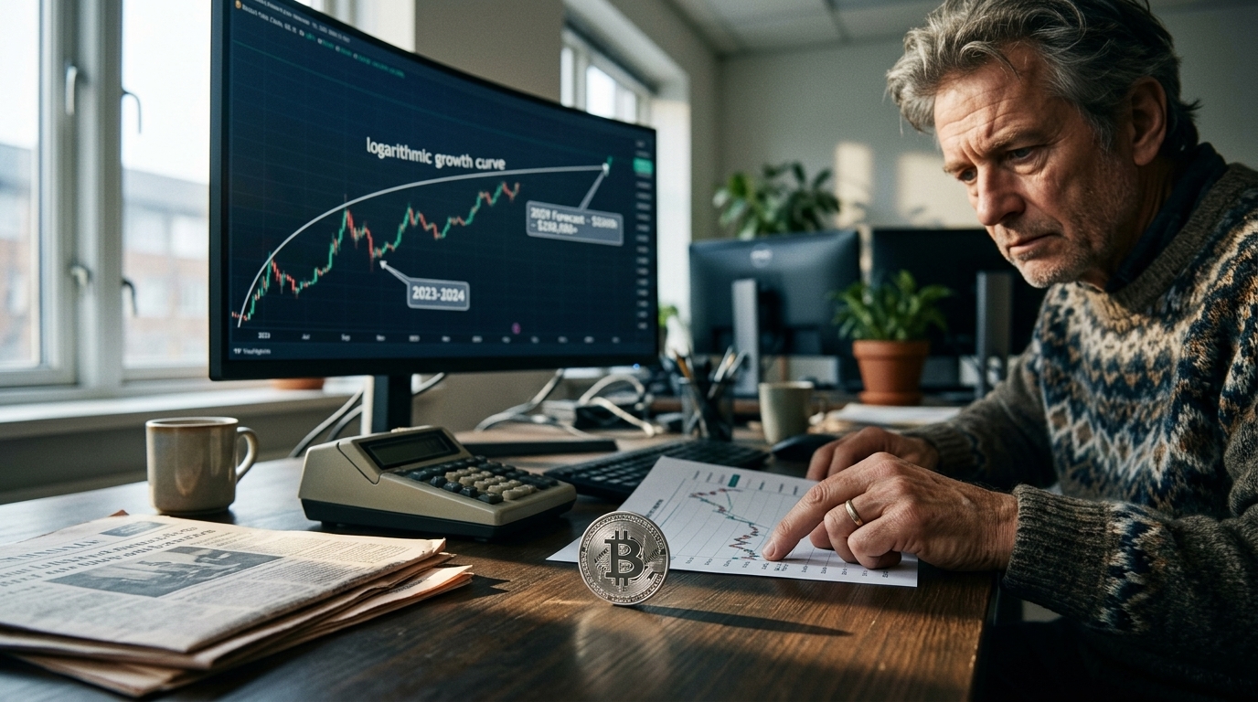 Bitcoin price chart showing Peter Brandt's 2029 forecast and market risks.