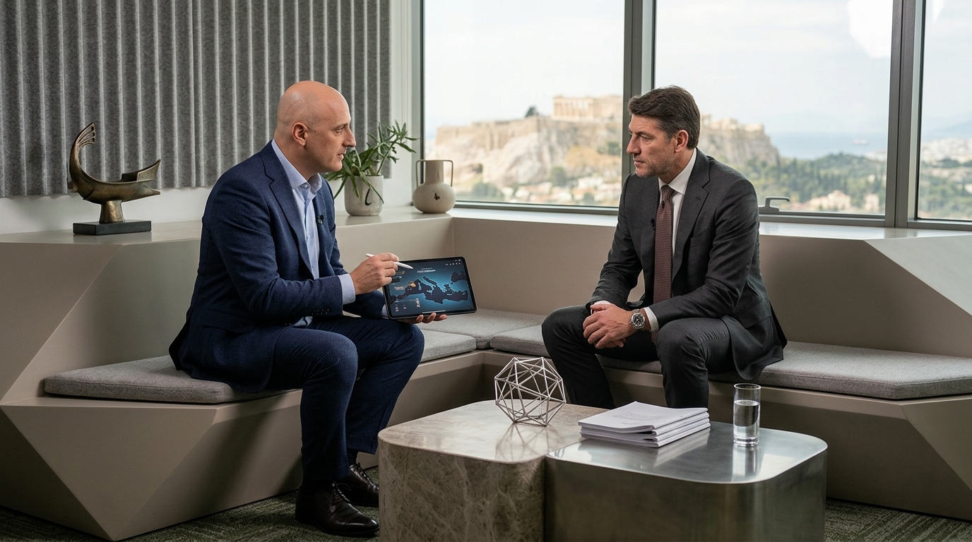 Microsoft VP Charles Calestroupat discussing AI in Greece.