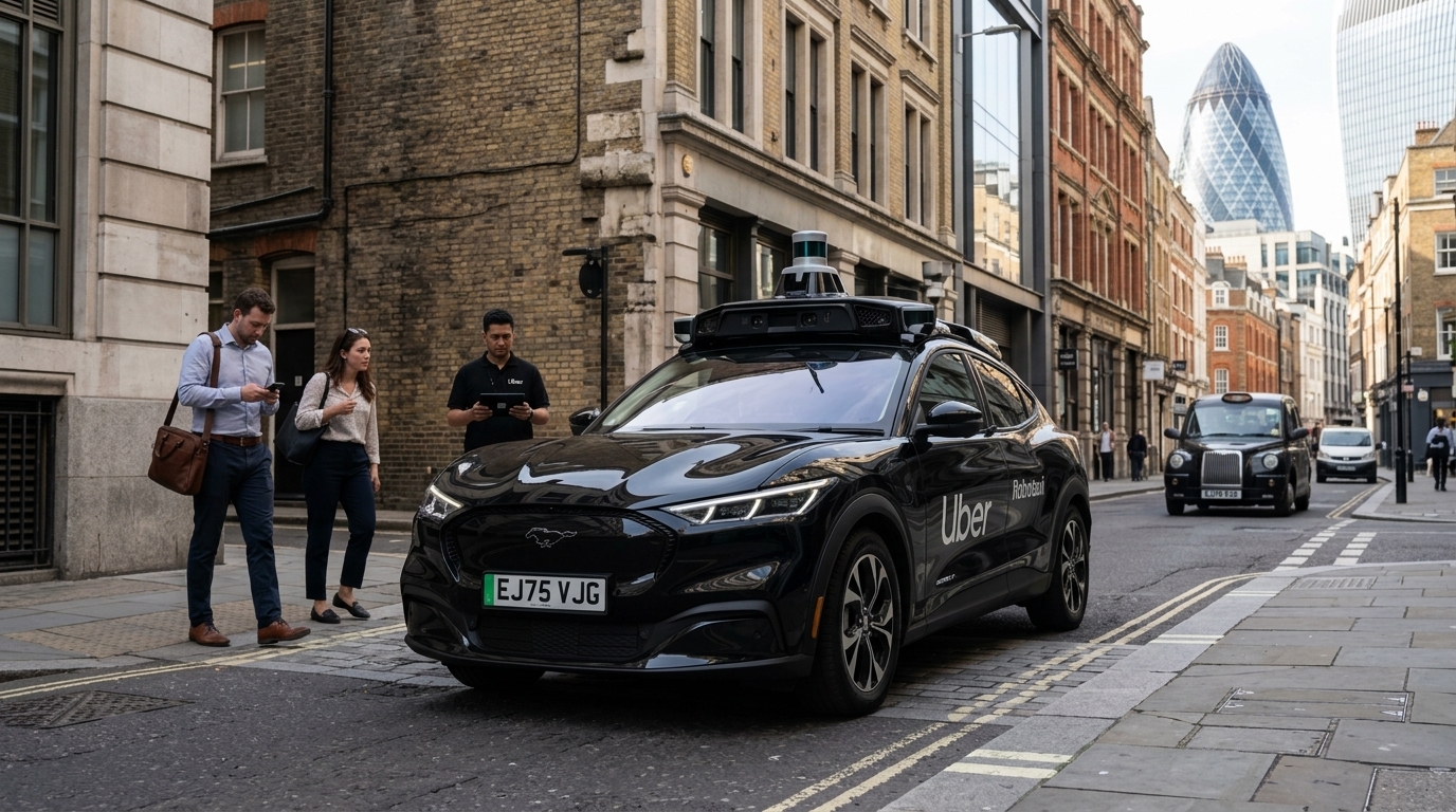Uber autonomous vehicle powered by Wayve technology on London streets.