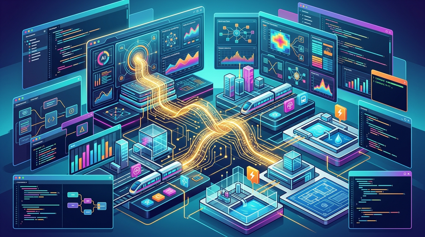 Digital representation of predictive maintenance for infrastructure using AI.